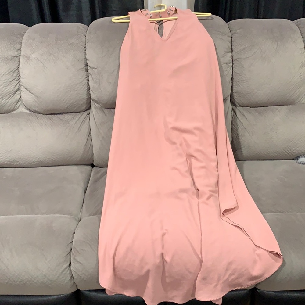 light pink mid length collar dress